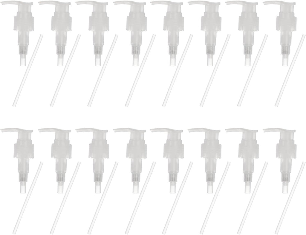 uxcell 16 Pcs Soap Dispenser Pump Heads Soap Dispensers Top Pumps Replacement Switch Pumphead for Standard 24/418 Neck Size Lotion Shampoo Bottle, Transparent