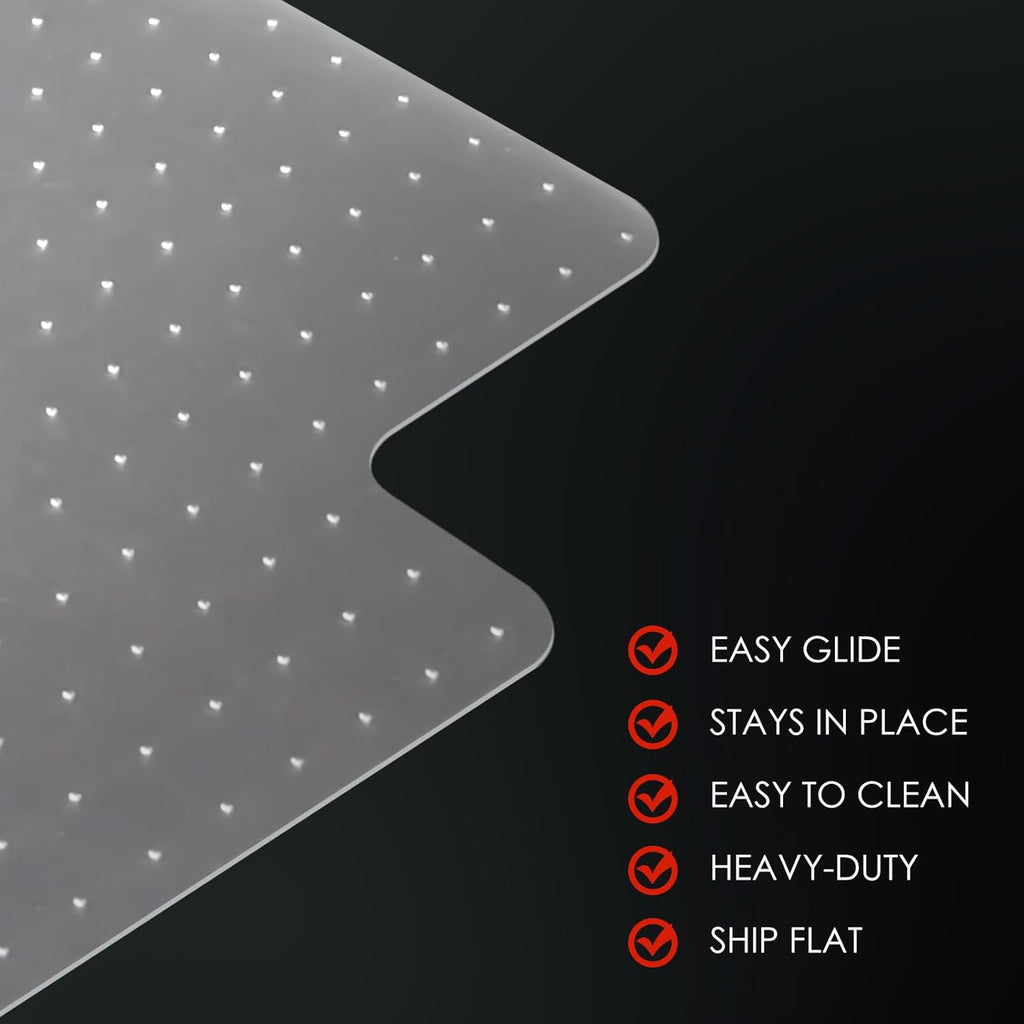 Kuyal Office Chair Mat for Carpet, 45x53 Clear Heavy Duty Computer Chair Mat with Lip, Under Desk Protector Carpeted Floors Mat, Easy Chair Movement,Ship Flat