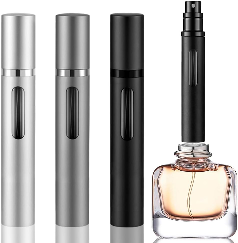 10ml Perfume Atomizer Travel Refillable, 3PCS Perfume Travel Refillable Bottle,Bottom-Filling Fragrances Perfumes Bottle,Mini Cologne Dispenser,Portable Sprayer（Black-Grey-Silver）