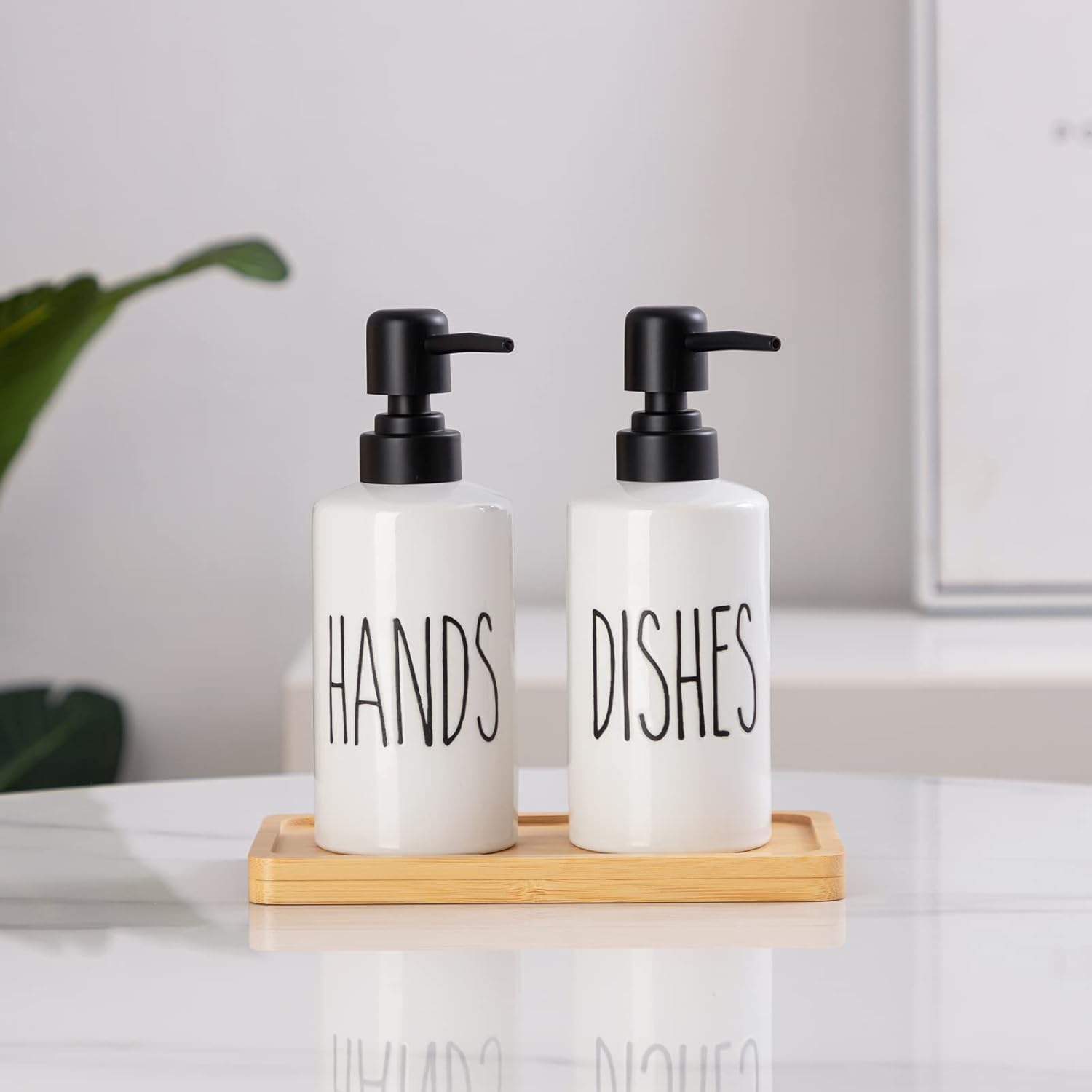 FE Dish Soap Dispenser for Kitchen, 10oz Ceramic Soap Dispenserr for Bathroom with Plastic Pump(Dishes)