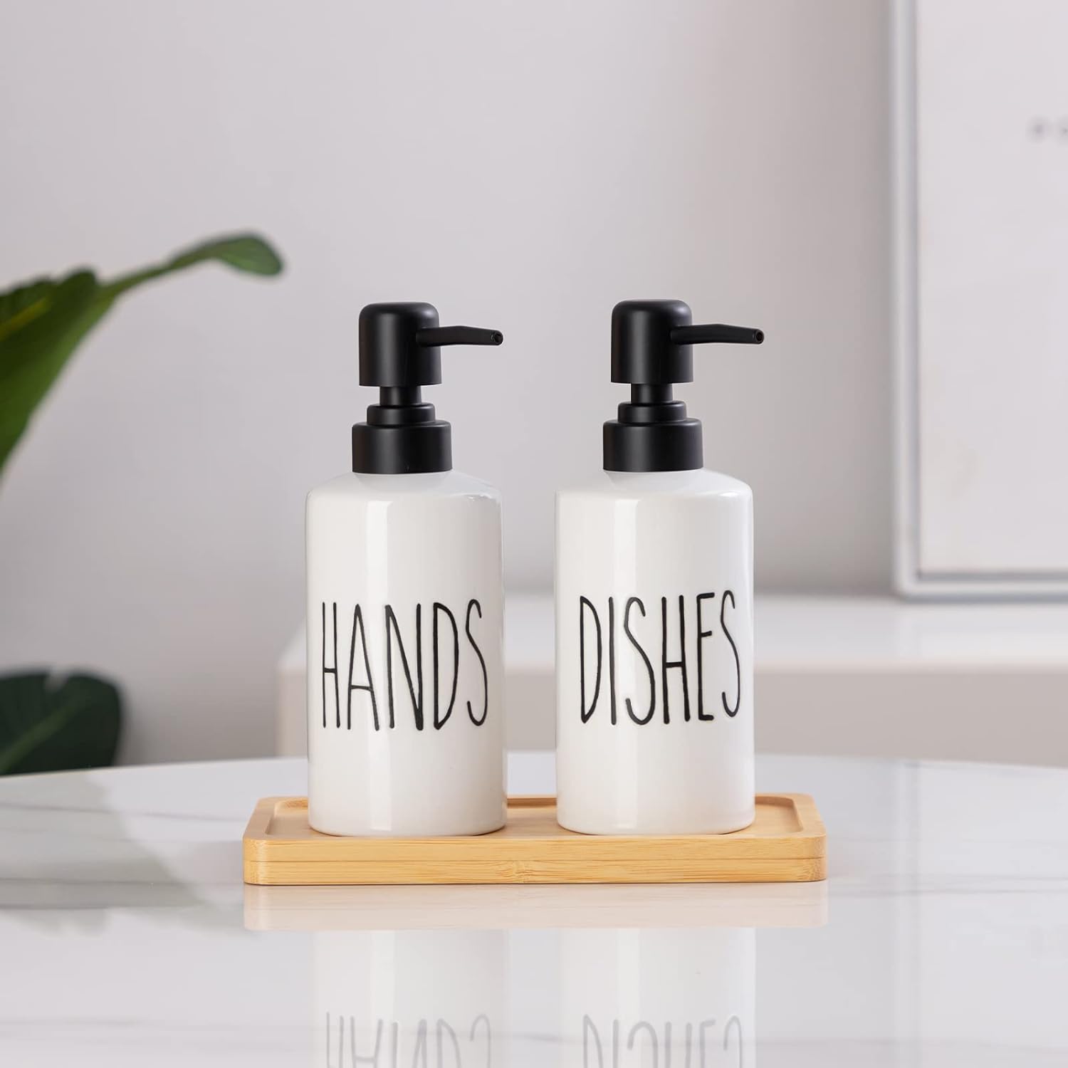 FE Hand Soap Dispenser, 10oz Ceramic Soap Dispenser for Bathroom with Plastic Pump(Hands)