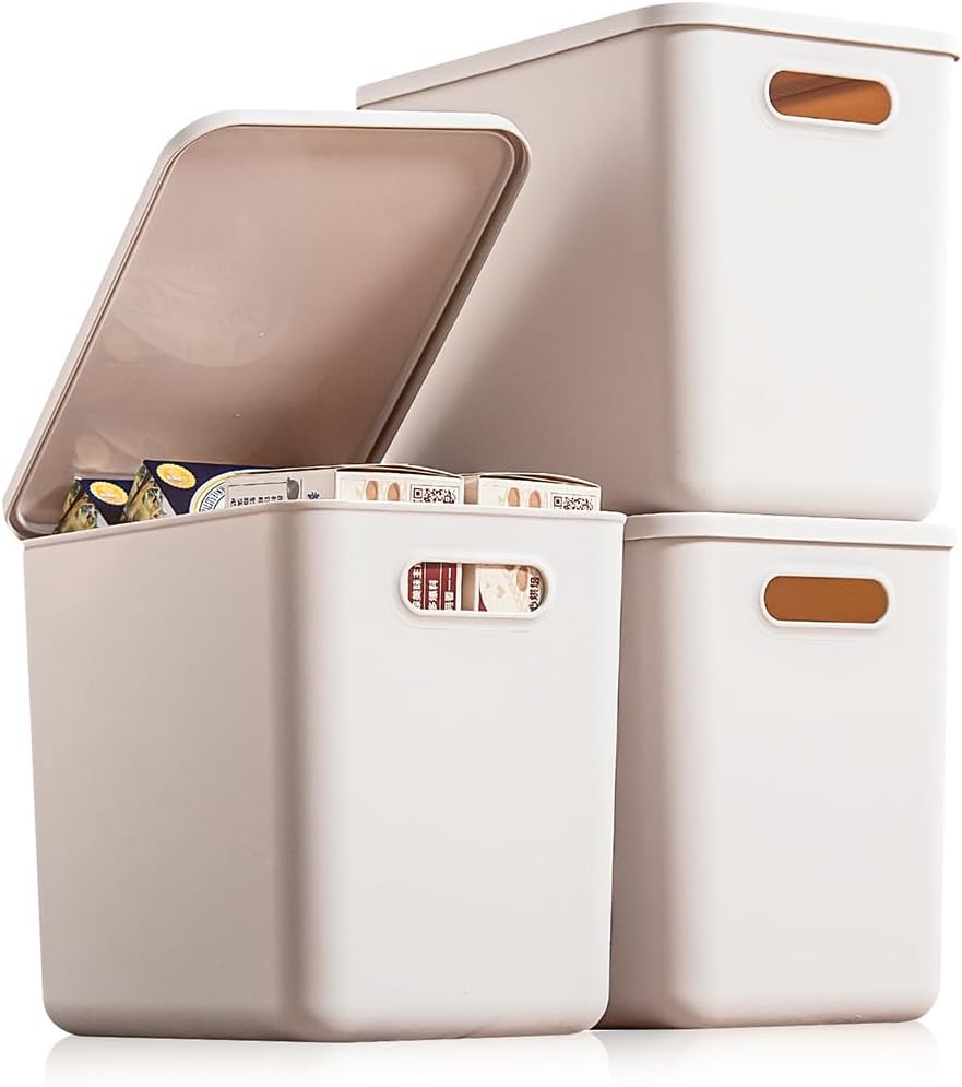Plastic Storage Bins with lids,Storage Baskets,Container with handle,Storage Organizer Bins for Shelves,Office,Bedrooms,Closets, Cabinets(Gray,3L)
