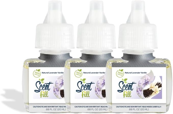 Scent Fill 100% Natural Lavender Vanilla Plug in Air Freshener, Scented Oil Refills, 3 Refills