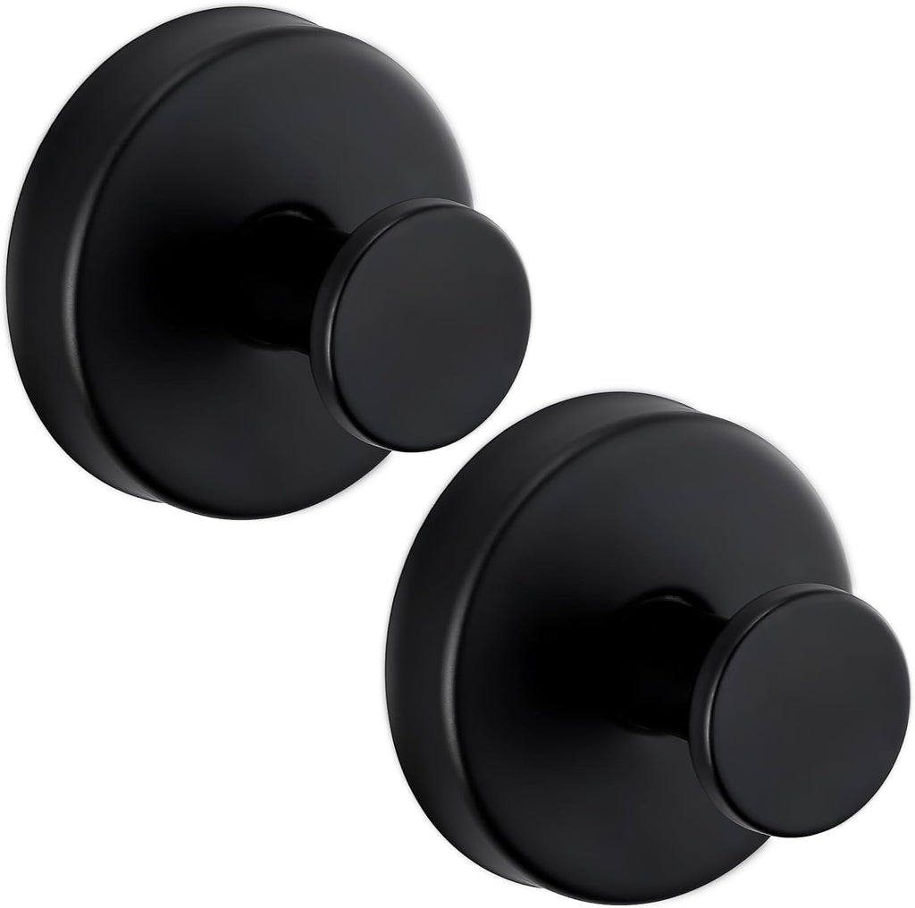 Reusable Heavy Duty Suction Cup Hooks for Kitchen/Bathroom/Shower - Wet-Proof Hooks for Towels, Robes, Loofah&Wreaths/No Drill Mounting on Glass, Tile, Metal (2, Matte Black)