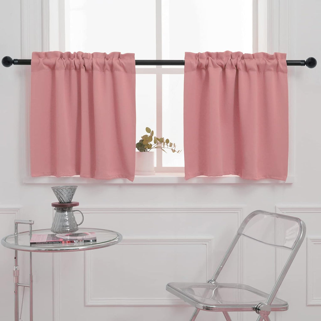 Pickluc Cafe Kitchen Curtains 36 Inches Long 2 Panels, Blackout Tier Curtains with Rod Pocket, Short Black Out Curtain for Small Window, 42" Wide and 36" Length, Set of Two, Powder Pink