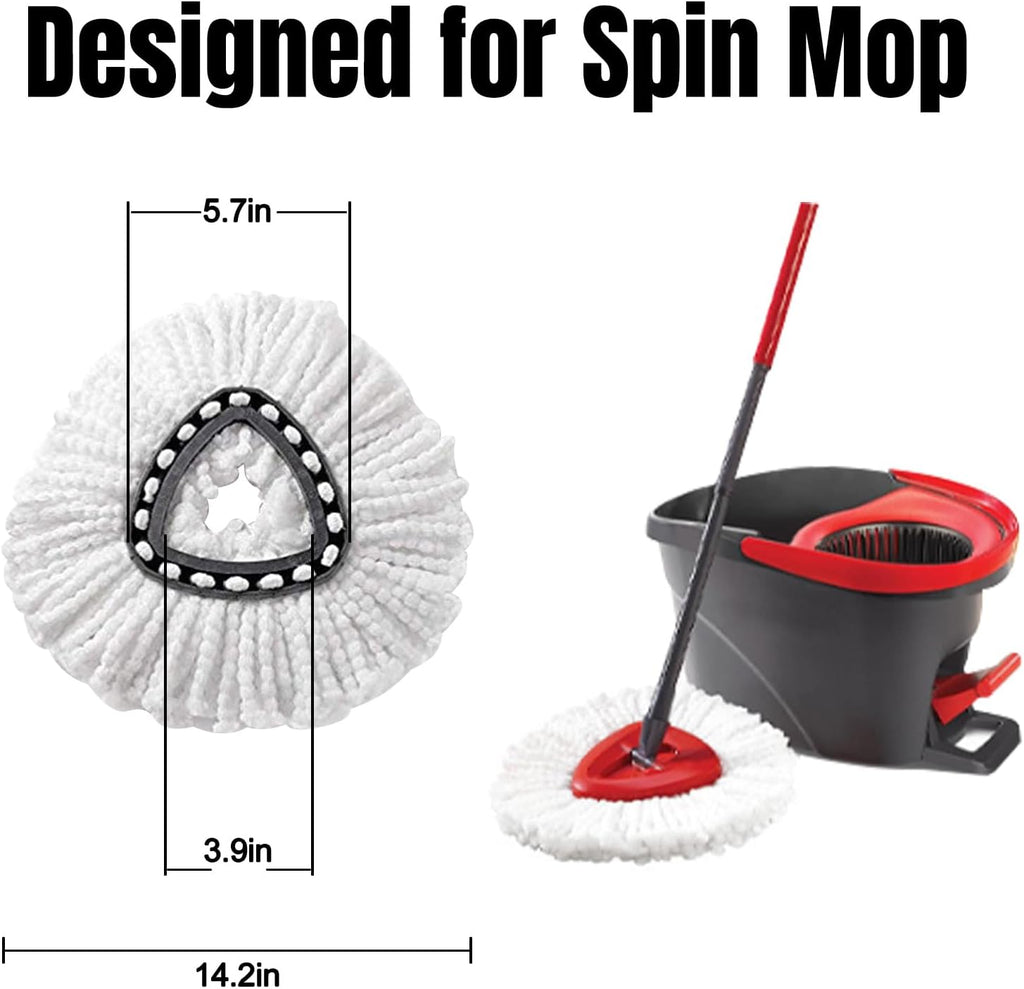 12Pcs Spin Mop Replacement Heads, White Large 360° Easy Wring Spin Mop 100% Microfiber Refill, Easy Cleaning Spin Mop Heads, Deep Clean, Machine Washable for Easy House Cleaning Floor Mopping
