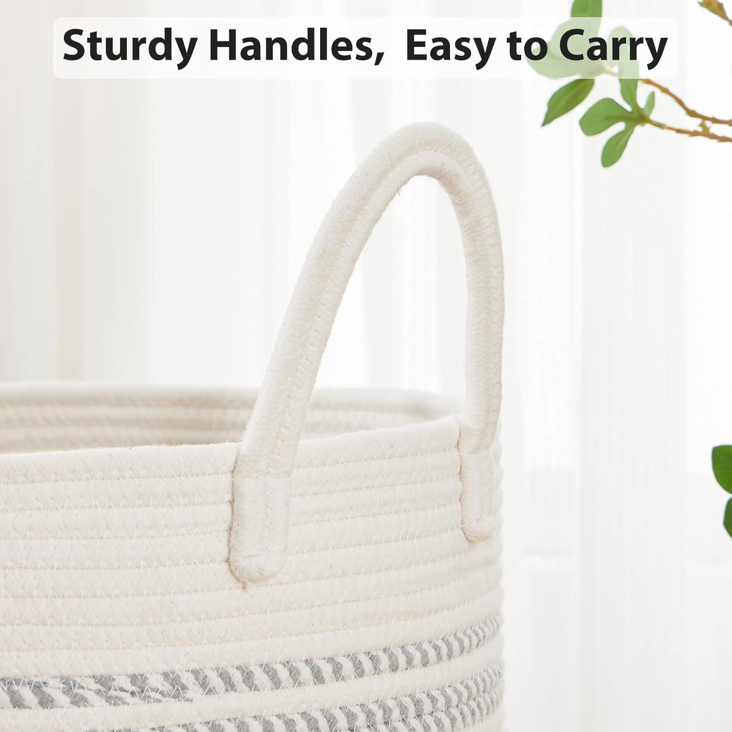 Fiona's magic 58L Woven Rope Laundry Hamper, Tall Boho Laundry Basket Storage, Large Baby Nursery Hamper for Blankets, Toys and Clothes Hamper for Bedroom and Living Room Organizing, Jute, White