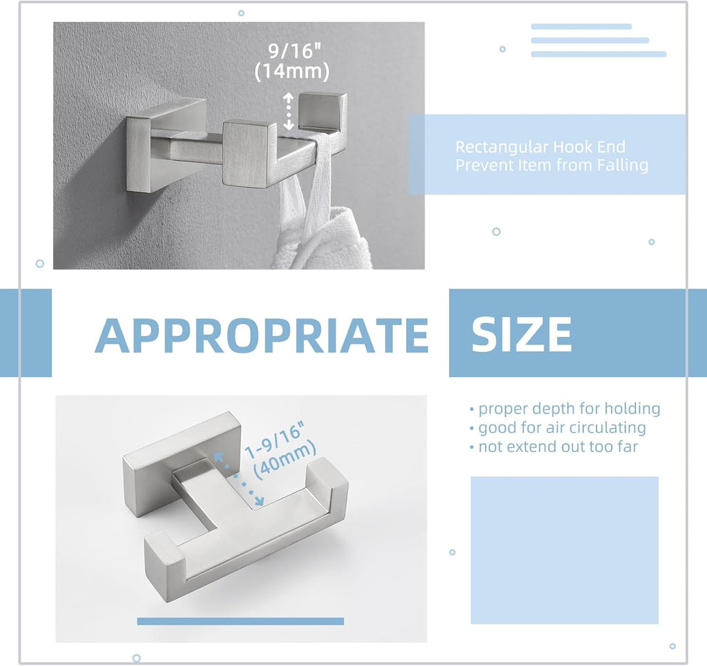 Angle Simple Towel Hook for Bathroom, SUS 304 Stainless Steel Double Robe Coat Hook, Hand Towel Hanger Wall Mount, Brushed Nickel