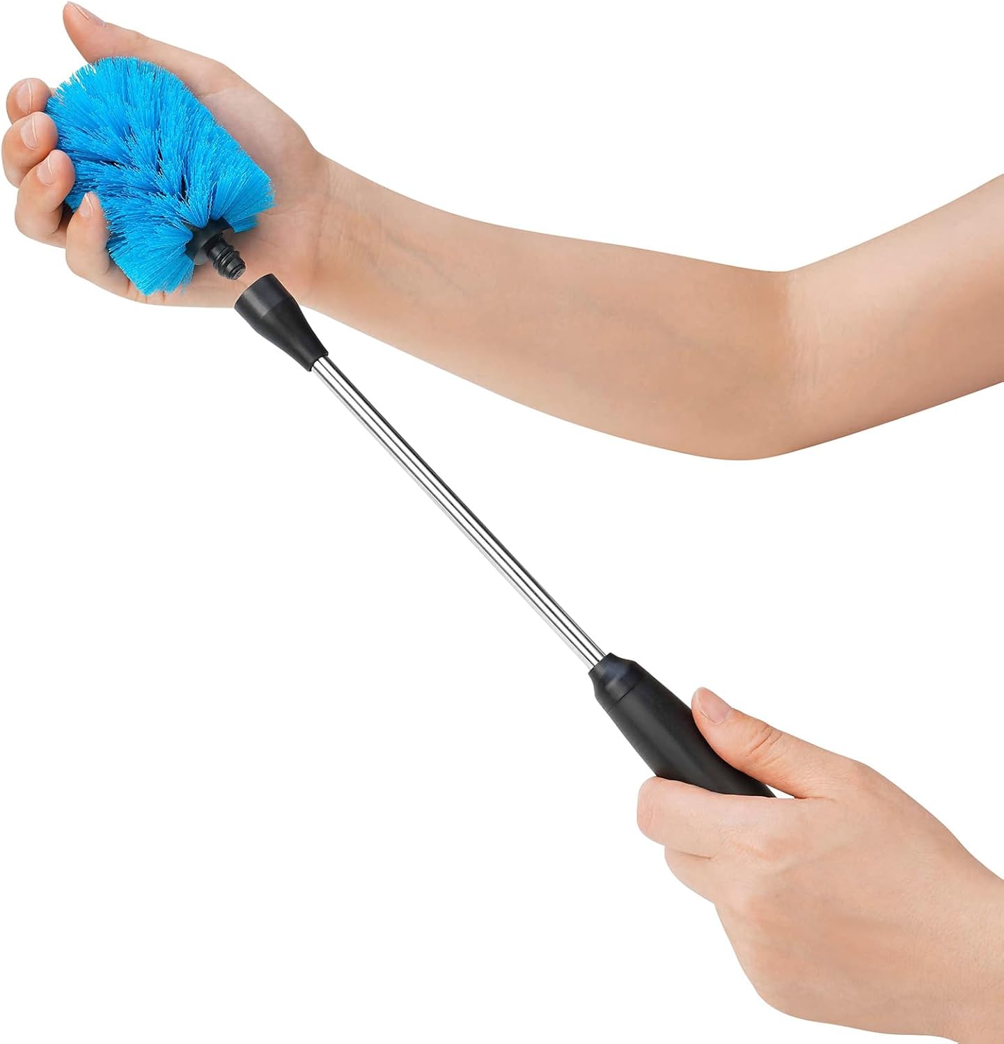 Stainless Steel Bottle Brush with Replaceable Head, Long Handle Scrub Brush for Water Bottles, Glasswares, Mugs, Flasks, Tumblers, Vases, and Kitchen Sink, 2 Pack, 13 in - 15 in