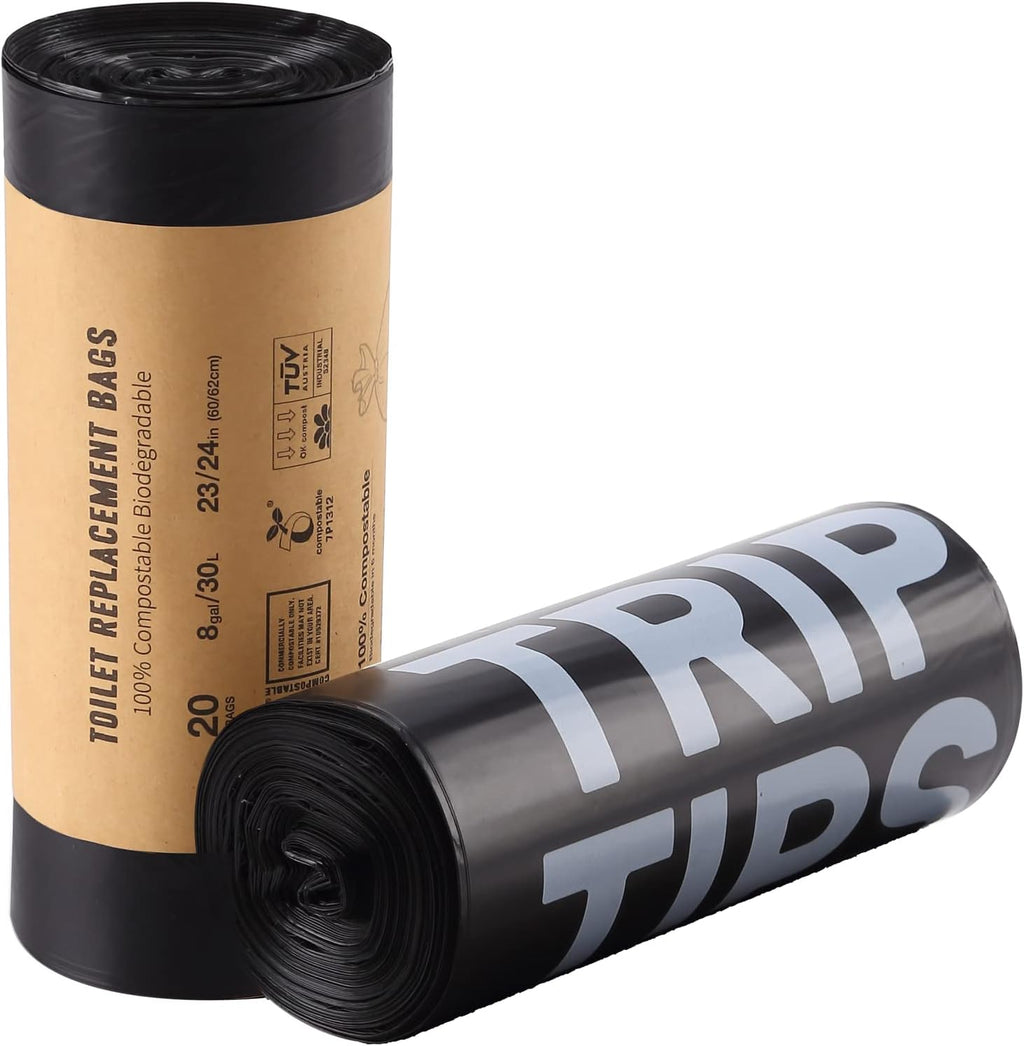 TRIPTIPS Biodegradable Portable Toilet Bags 8 Gallon｜40 Count Camping Toilet Bags for Portable Potty,Leak-Proof 100% Compostable Toilet Bags 5 Gallon Bucket，Toilet Waste Bags for Outdoors