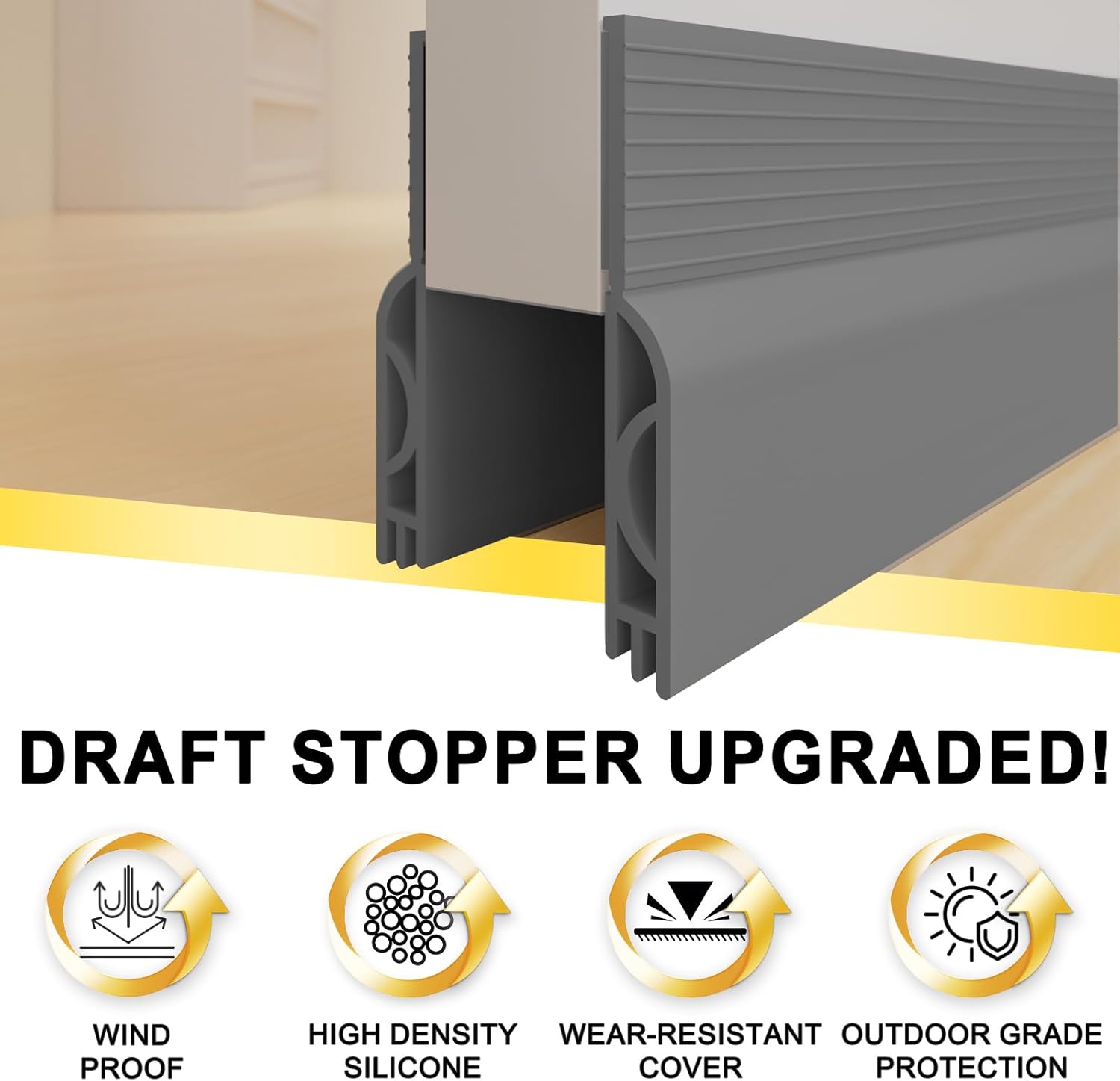 Door Draft Stopper,Door Sweep for Bottom of Doors,Weather Stripping Seal Draft Guard Blocker Noise Cold Air Insulation Soundproofing for Exterior Interior Home Improvement(Grey, 78")