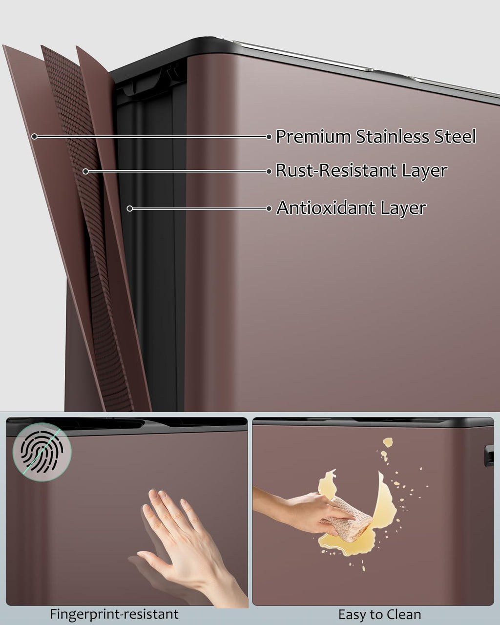 16 Gal (2 x 30 L) Dual Trash Can, Stainless Steel Kitchen Garbage Bin, Recycle Dustbin with Odor Control Box, Soft-Close Lid, Inner Buckets, Side Handle, Step Pedal, for Home Office