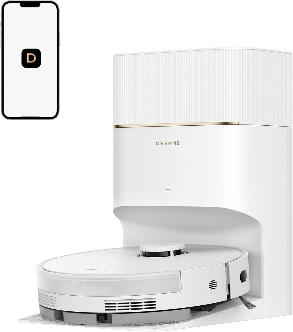 DREAME D20 Pro Plus Robot Vacuum, 13,000Pa Suction, DuoBrush for Pet Hair, Corner Cleaning, Self Emptying, LDS Navigation Laser Avoidance, Vacuum Mop, Hard Floors&Carpets, 5,200mAh Battery White