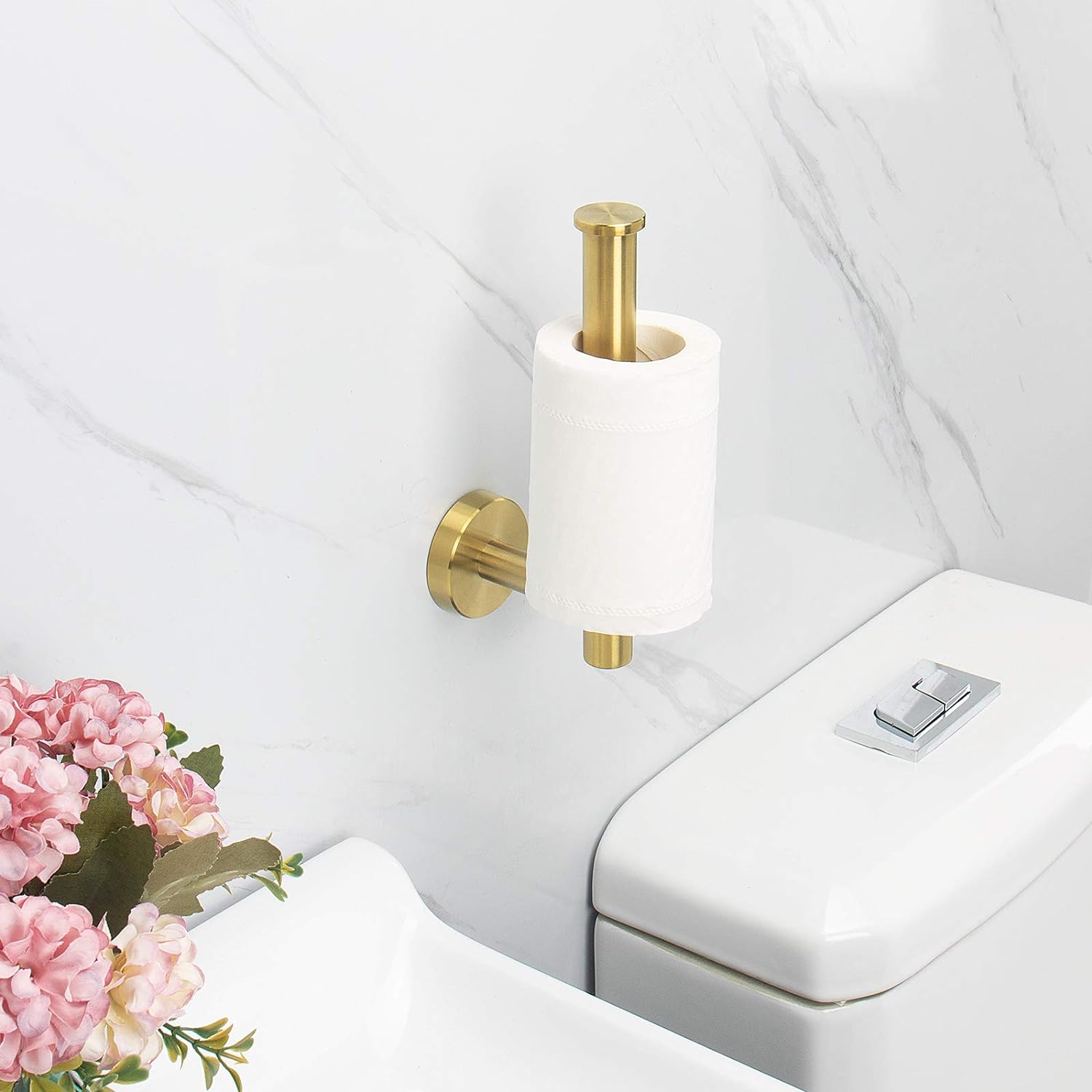 NearMoon Bathroom Toilet Paper Holder, Premium SUS304 Stainless Steel Rustproof Wall Mounted Toilet Roll Holder for Bathroom, Kitchen, Washroom (1 Pack, Brushed Gold)