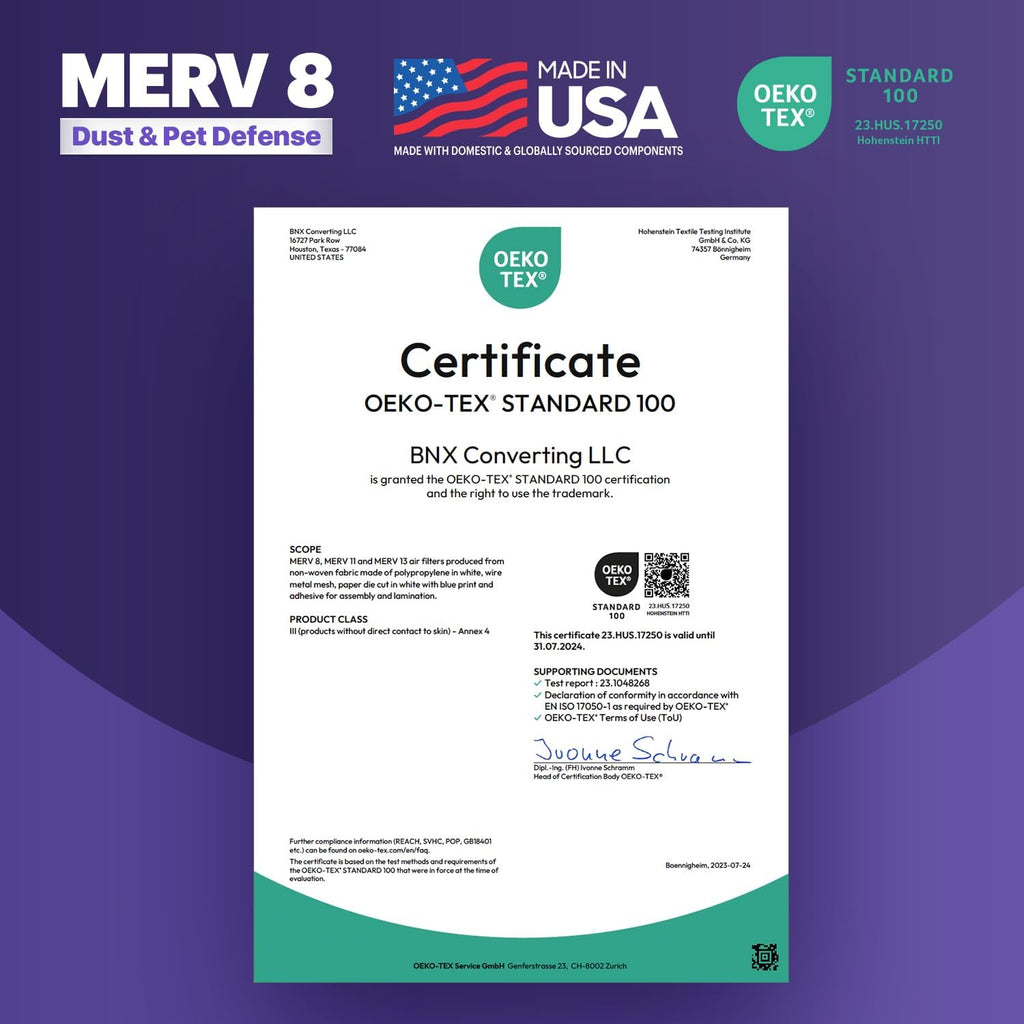 BNX TruFilter 18x18x1 Air Filter MERV 8 (6-Pack) - MADE IN USA – Dust & Pet Defense Air Conditioner HVAC AC Furnace Filters for Dust, Pet, Mold, Pollen MPR 600 – 700 & FPR 5