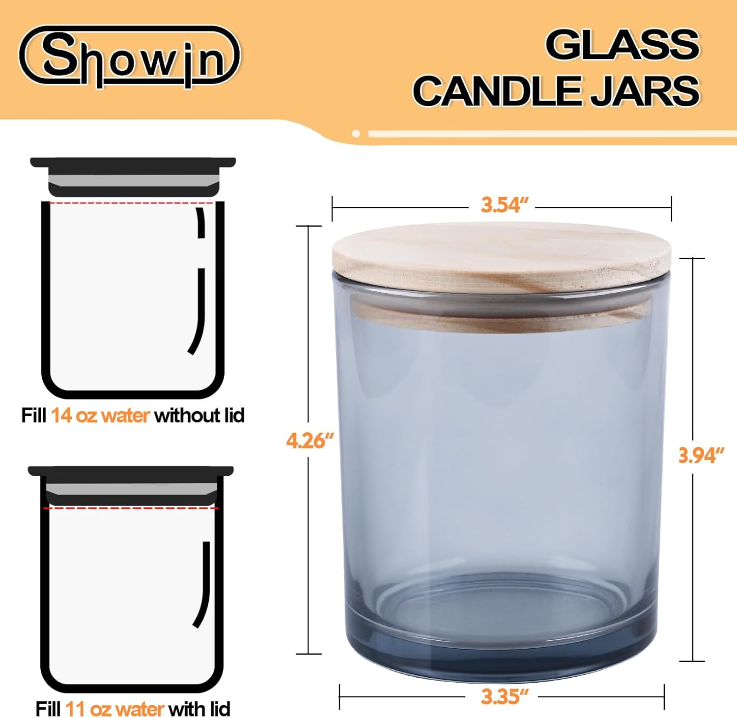 14 OZ Thick Candle Jars for Making Candles 12 Pcs, 3 Wick Empty Jars with Wood Lids for Candle Making, Sample Container,Clear Grey