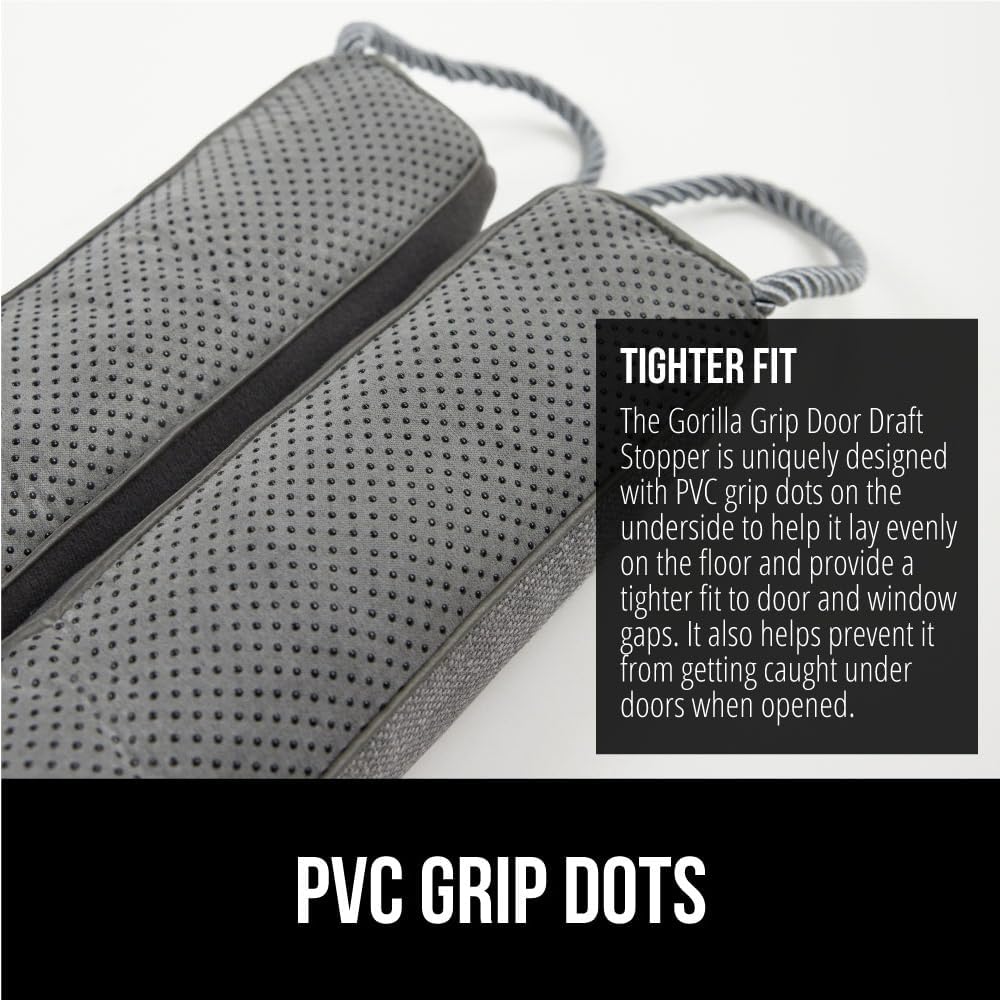 GORILLA GRIP Door Draft Stopper for Bottom of Doors, Weather Stripping Seal Blocks Hot Air, Noise, Bugs, Keeps Cold AC in, Sound Proofing Easy Install Gap Filler, Home Essentials, 32 Inch 2 Pack, Gray