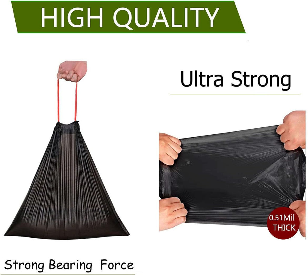 Feisco 1.6 Gallon Black Trash Bag,6L Drawstring Garbage Bag Trash Can Liner,120 Counts,0.51 Mil