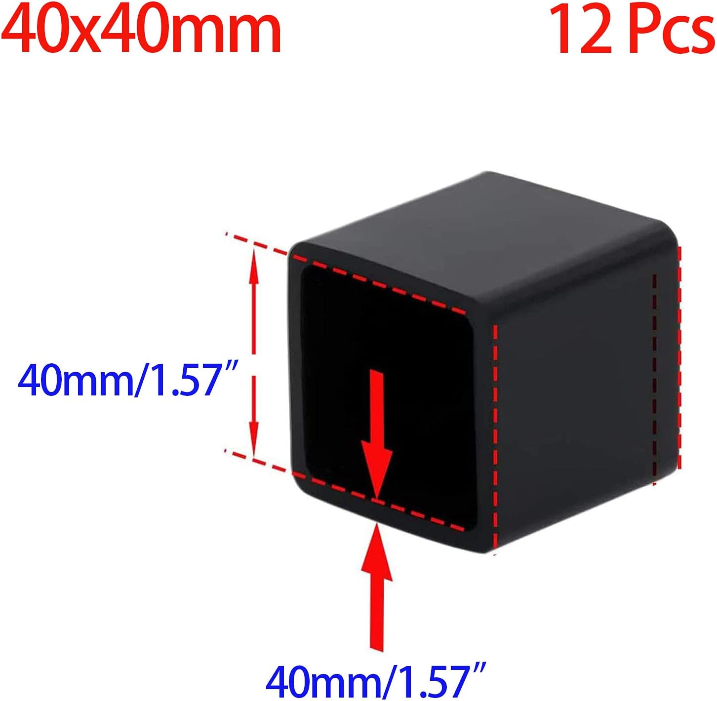 12 Pcs Black Square Anti-Slip Rubber Leg Tips Chair Leg Caps Furniture Floor Protectors Chair Table Bar Stool Leg Covers Furniture Leg Cube Feet 1.57 Inch x 1.57 Inch (40 x 40mm)