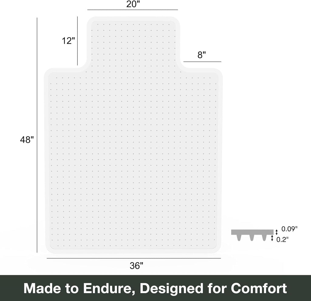 Chair Mat for Carpet, 36" x 48" Easy Glide Desk Chair Mat for Carpeted Floors, Beveled Edge Vinyl Mat with Grips, Heavy Duty Carpet Protector for Home Office, Clear(with Lip)