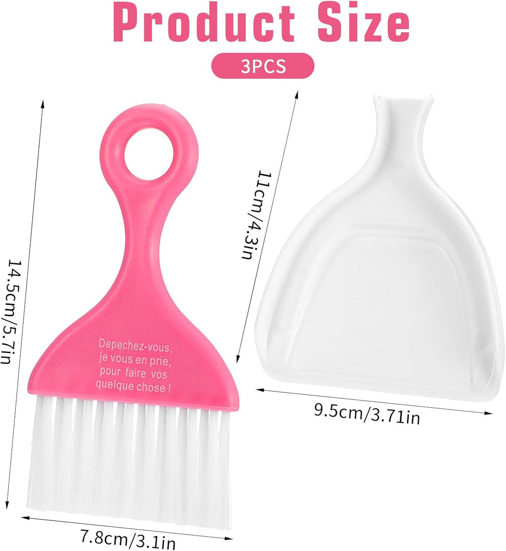 3 Pcs Mini Broom and Dustpan Set, Compact Cleaning Sweep, Mini Broom and Brush Set for Table Desk Car Keyboard Countertop