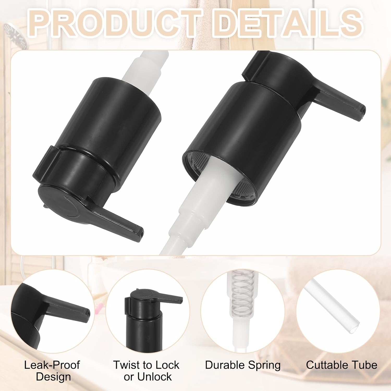 uxcell 4 Pcs Soap Dispenser Pump Heads, Hand Soap Dispensers Top Pumps Replacement Clip-on Pumphead for Standard 24/410 Neck Size Bathroom Lotion Shampoo Bottle, Black