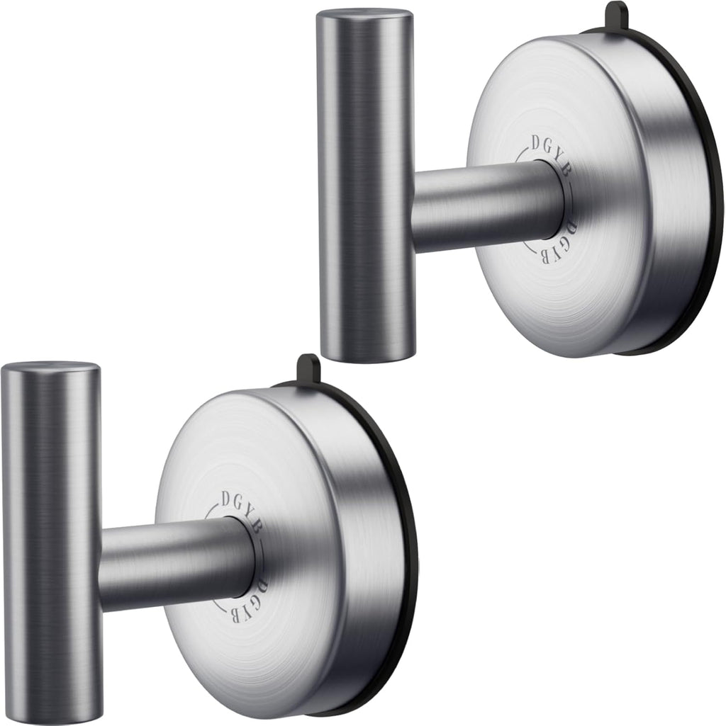DGYB Large Suction Cup Hooks for Shower Set of 2 Brushed Nickel Towel Hooks for Bathrooms 11 Lbs Wall Hook for Hanging Coat, Robes, Loofah
