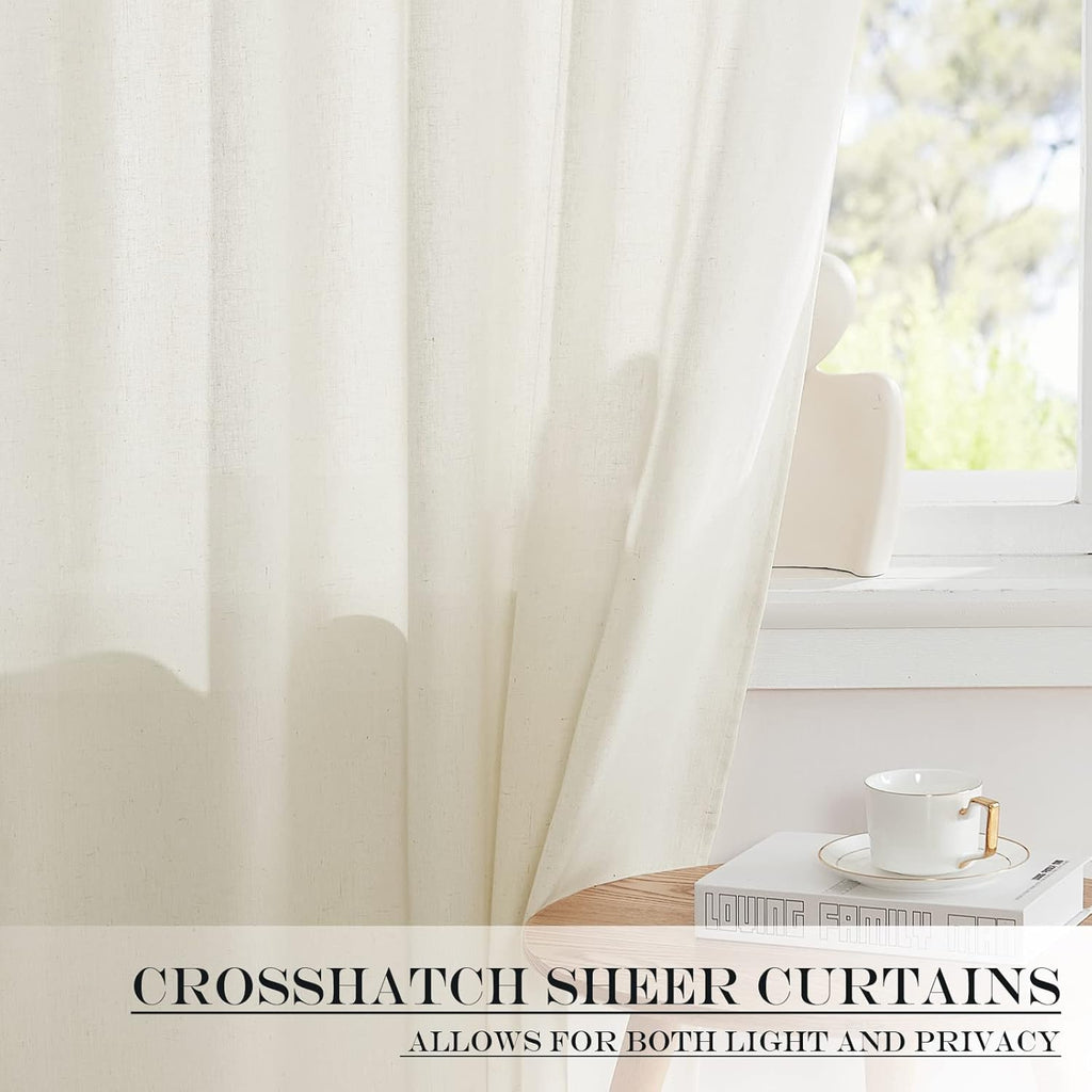 NICETOWN Natural Linen Blended Door Curtain - Farmhouse French Curtain Light Filgtering Tricia Short Window Covering for Patio Sidelight Door Blind Tie Up Shade, W26 x L50 in, 1 Pc, Off White