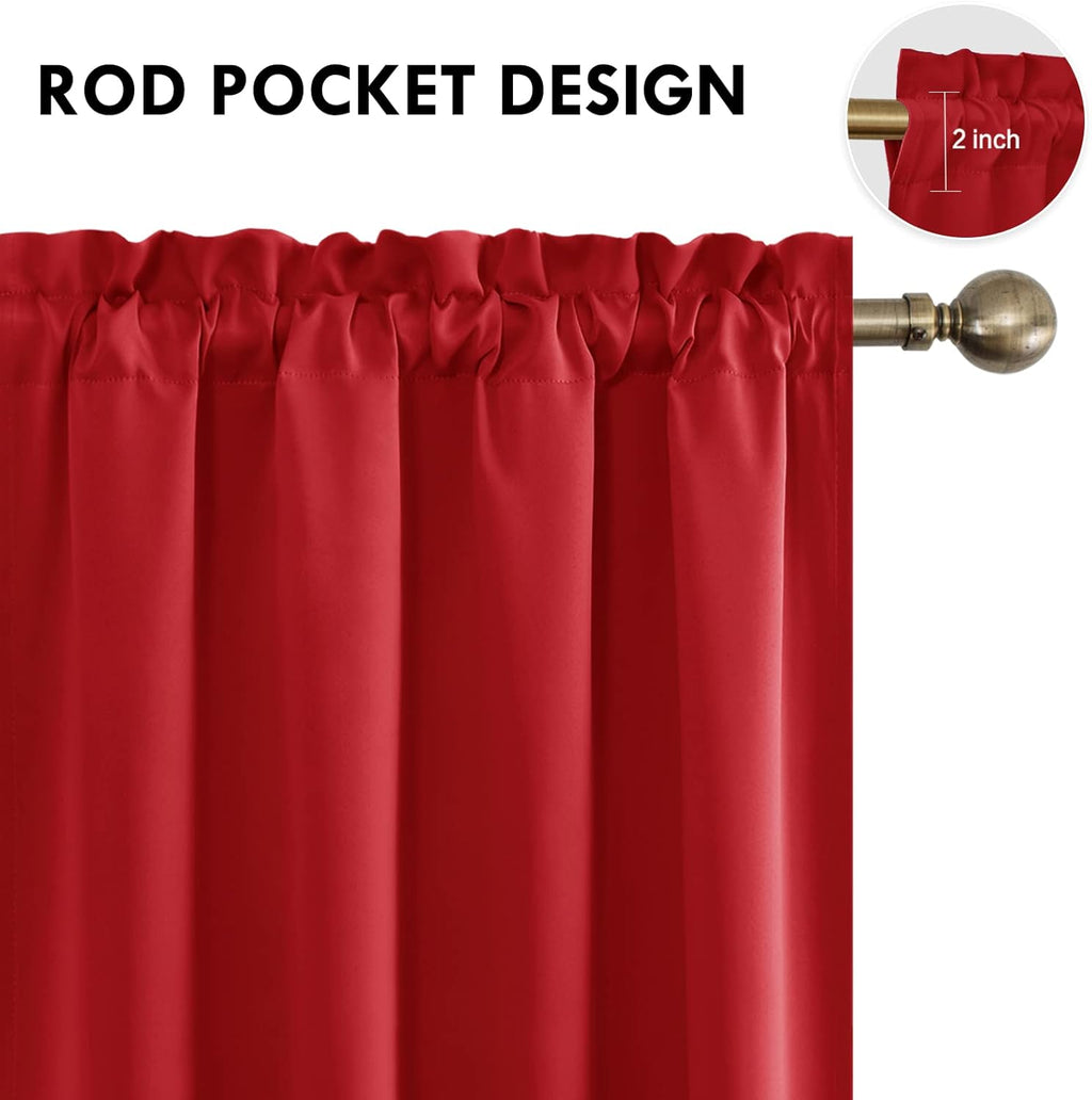DWCN Christmas Blackout Curtains Room Darkening Thermal Insulated Bedroom Curtains Window Curtain Panels, 52 x 84 inches Long, Set of 2 Red Rod Pocket Drapes