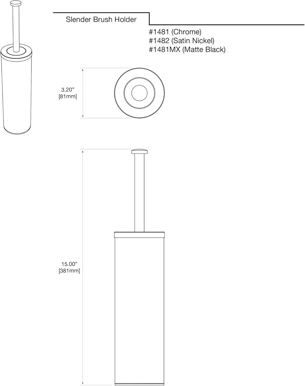 Gatco 1481 Latitude II Slender Toilet Brush Holder, Chrome