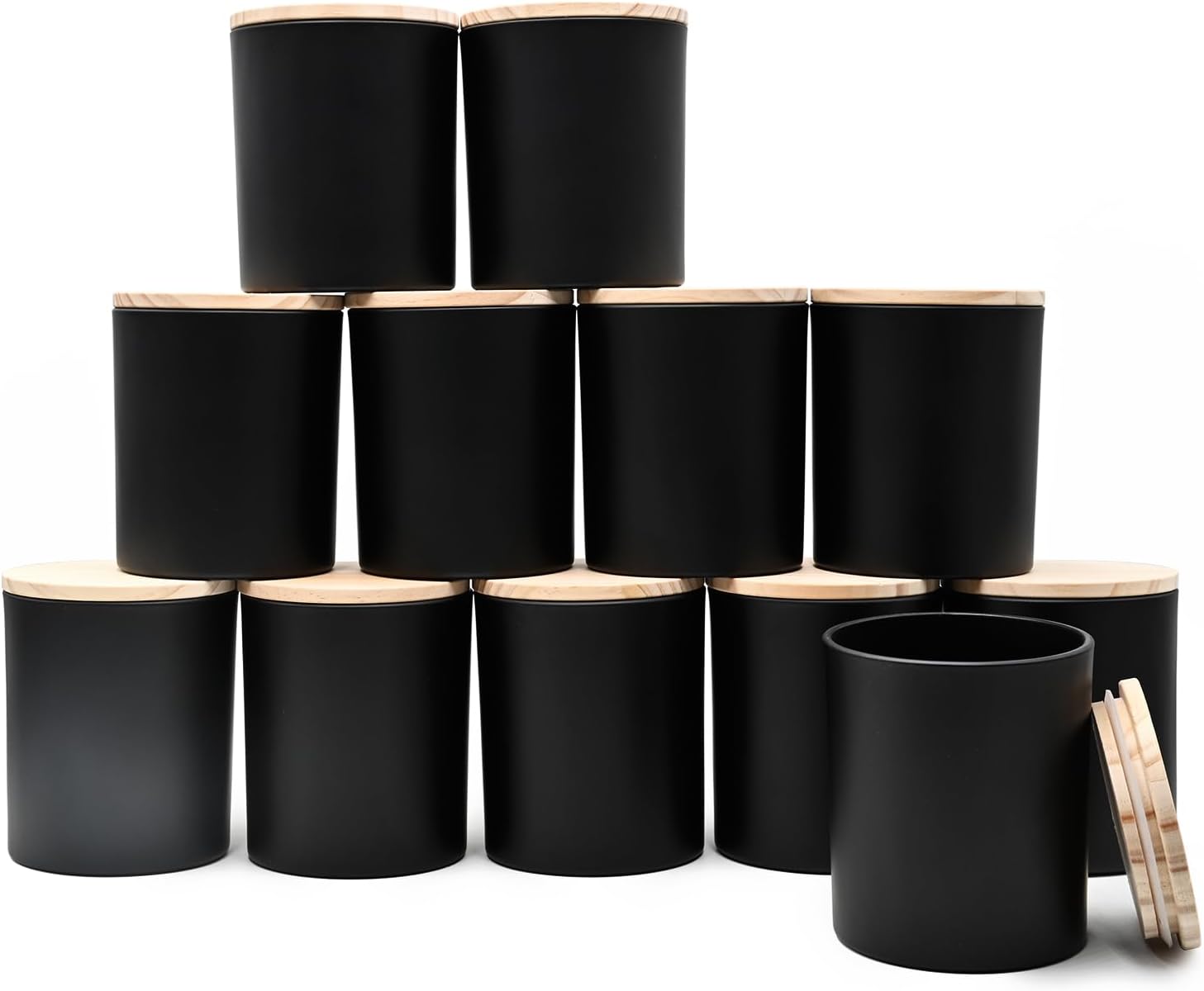 14 OZ Thick Candle Jars for Making Candles 12 Pcs, 3 Wick Empty Jars with Wood Lids for Candle Making, Sample Container,Matte Black
