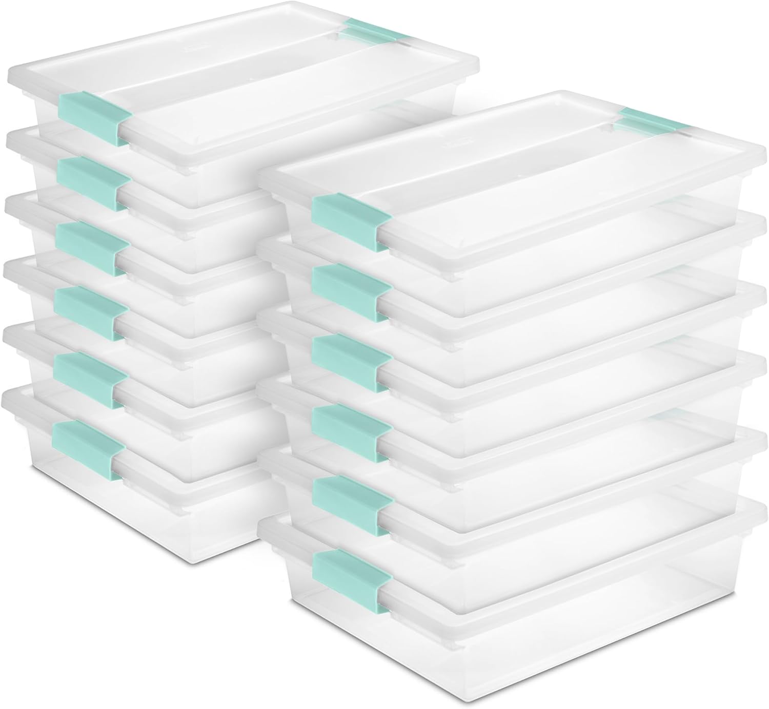Sterilite 12-Pack Clip Box, Stackable Clear Plastic Bins with Latching Lids, Large - Writing, Arts or Crafts Supplies Storage Containers for Home, Office, Classroom and Workshop Organization