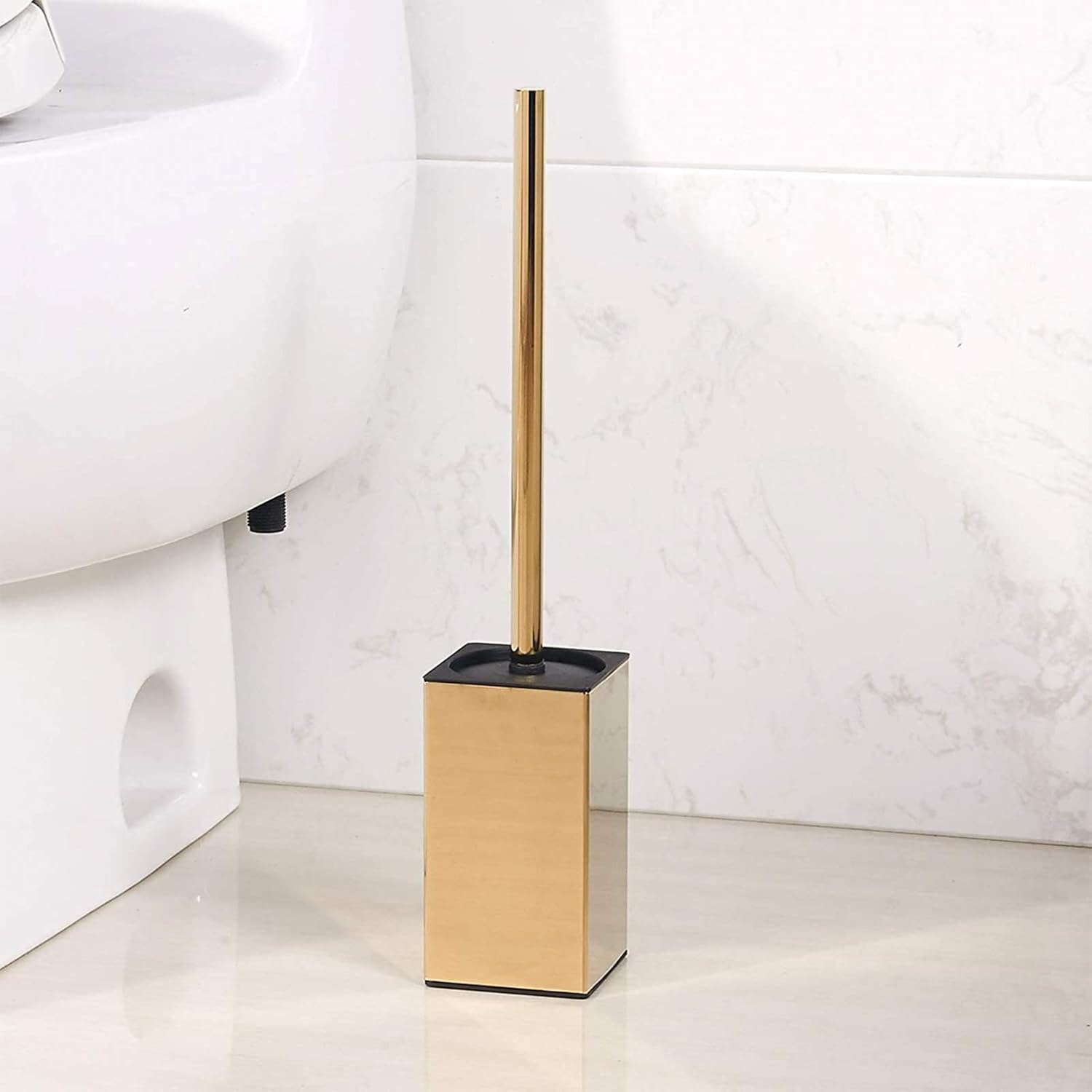Toilet Brush Holder Stainless Steel 304 Standing Gold Square Toilet Brush Holder for Bathroom Storage and Organization (Gold)