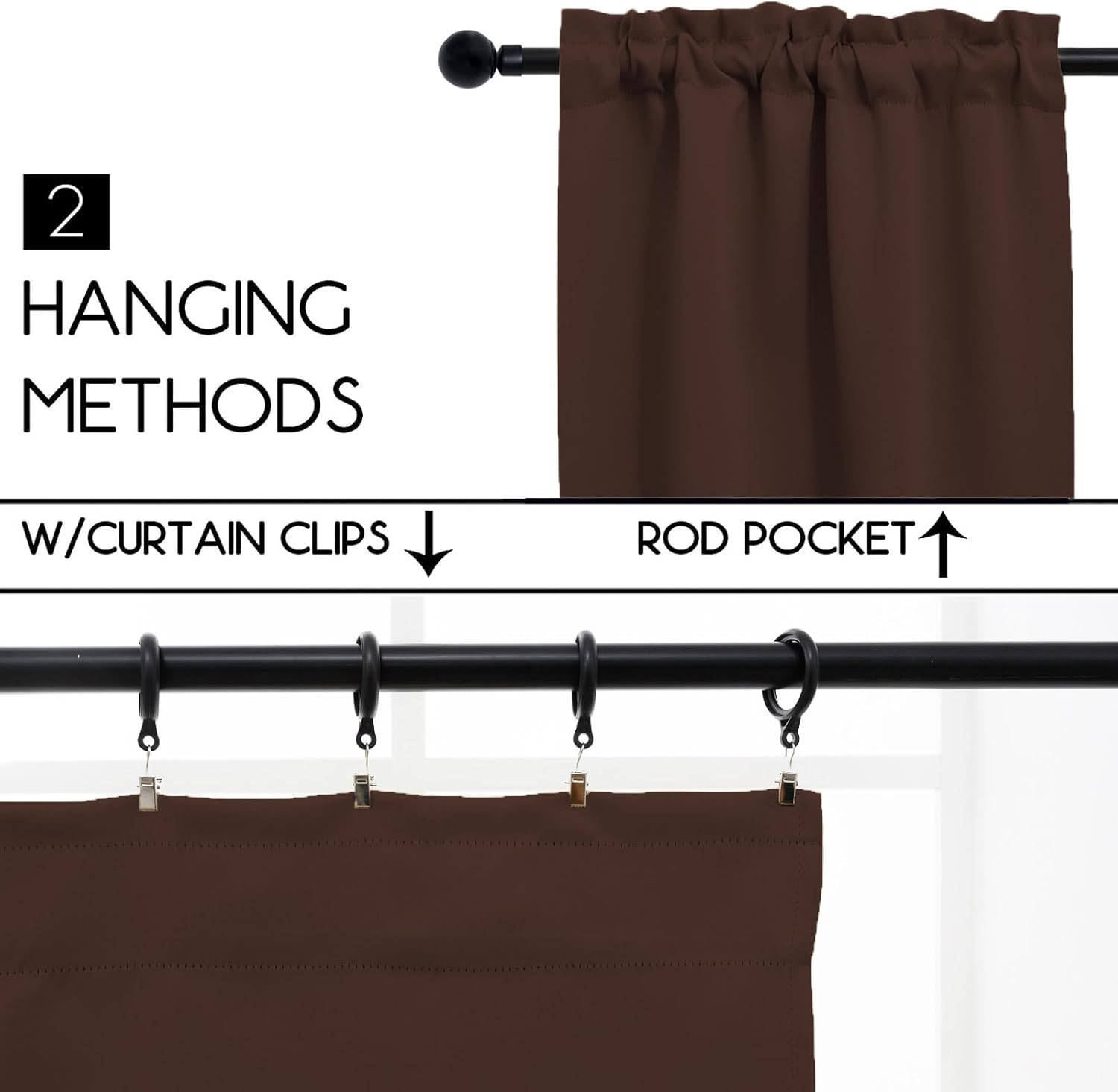 Pickluc Cafe Curtain (Half Window Curtain) 30 Inches Length, Rod Pocket Kitchen Curtain, Short Blackout Curtain for Small Window, 30" Wide and 30" Long, 2 Panels, Chocolate Brown
