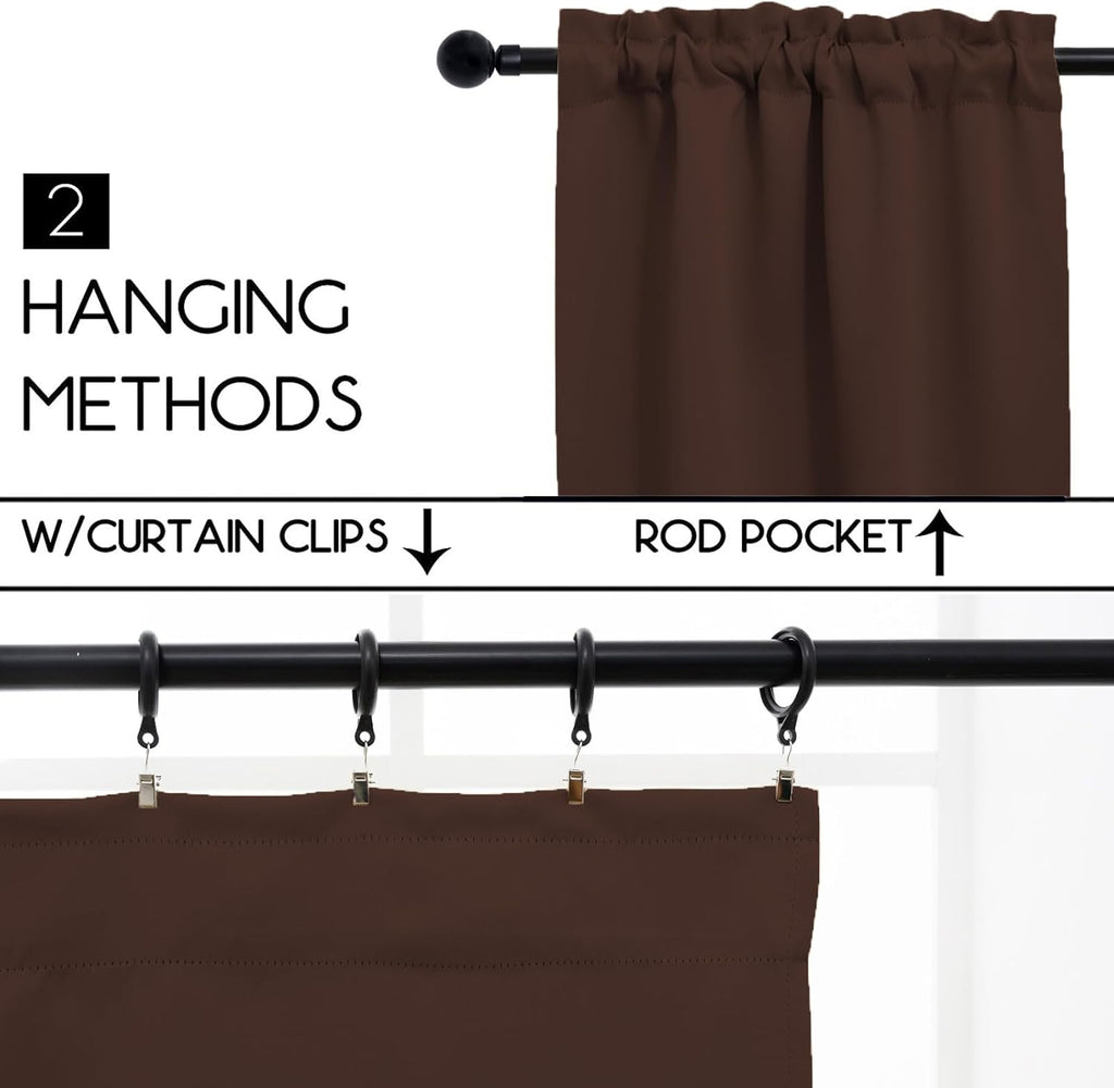 Pickluc Cafe Curtain (Half Window Curtain) 24 Inches Length, Rod Pocket Kitchen Curtain, Short Blackout Curtain for Small Window, 30" Wide and 24" Long, 2 Panels, Chocolate Brown