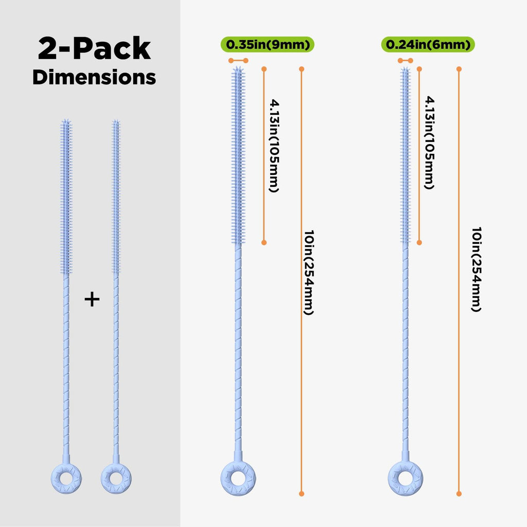 2 Pcs Silicone Straw Cleaner Brush, Extra Long Cleaning Brushes for Straws, 6mm&9mm, Blue