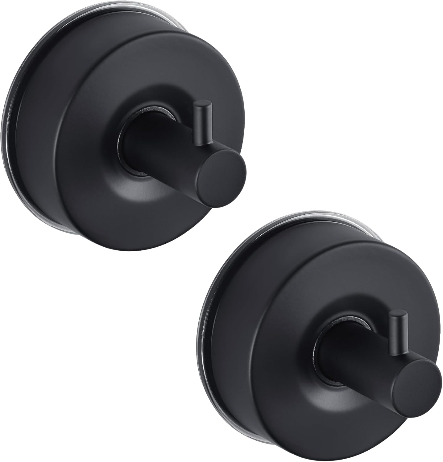 JOMOLA Stainless Steel Bathroom Suction Hooks - No Drill Adhesive-Free Wall Mount for Shower, Towel & Robe, Rustproof Metal Hardware with Damage-Free Grip, Matte Black (2-Pack)