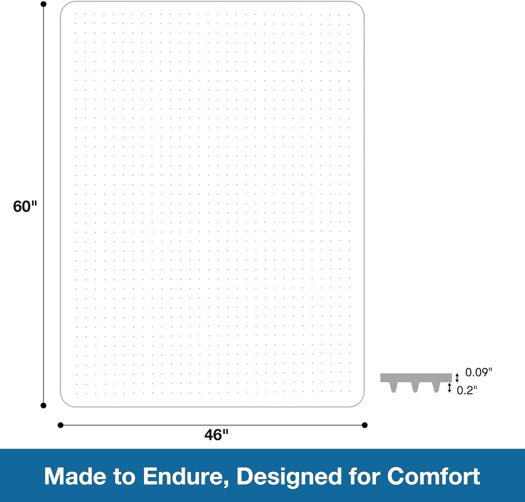 Chair Mat for Carpet, 46" x 60" Desk Chair Mat for Carpeted Floors, Non-Slip Office Vinyl Mat for Carpet with Studded, Easy Glide Heavy Duty Floor Protector Mat for Home Office, Clear