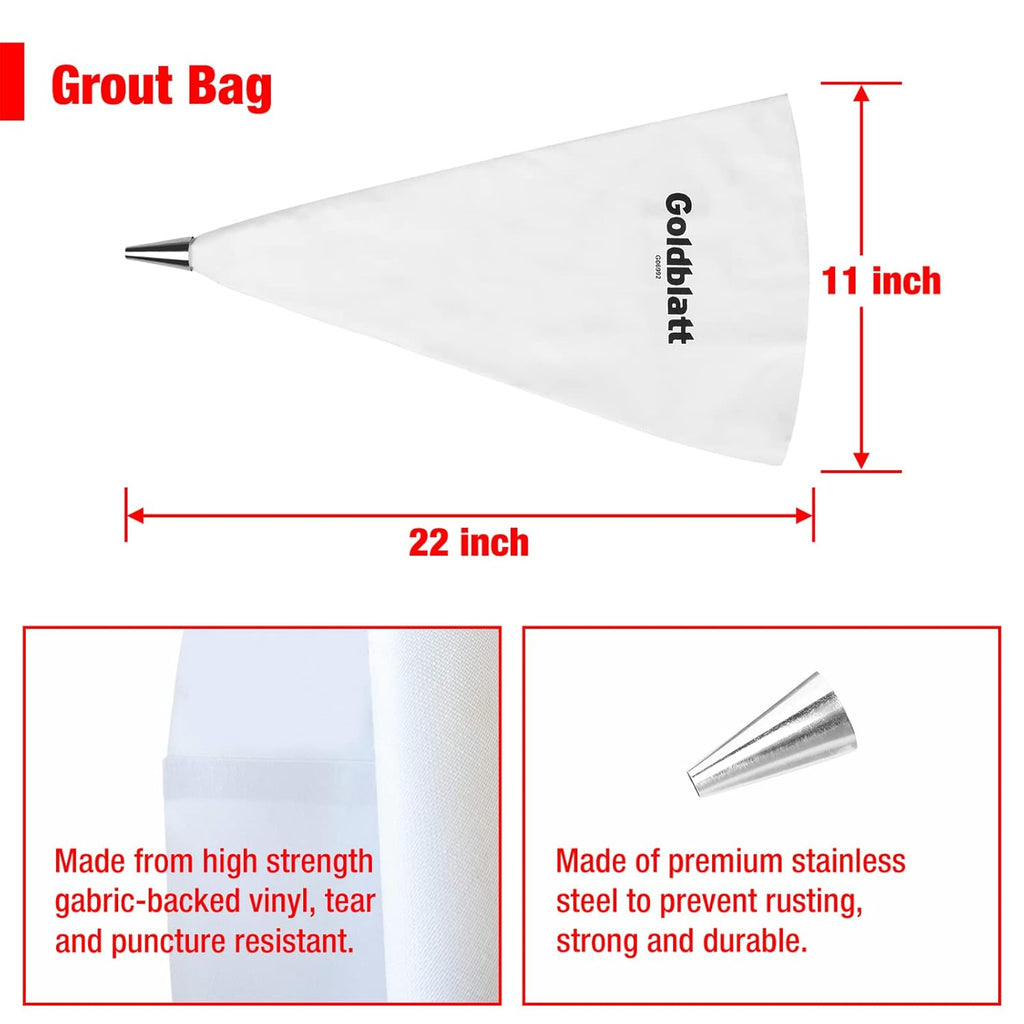 Goldblatt 4 Pieces Tile Grout Masonry Mortar Bag Set, Includes 3 Pieces Tear Puncture Resistant Grout Bag & 1 Piece Brick Jointer for Tile Installation Work