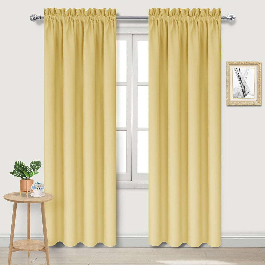 DWCN Blackout Curtains for Bedroom – Rod Pocket Thermal Insulated Noise Reducing Noise Reducing Drapes for Living Room, W 42 x L 84 Inch, 2 Panels, Light Yellow