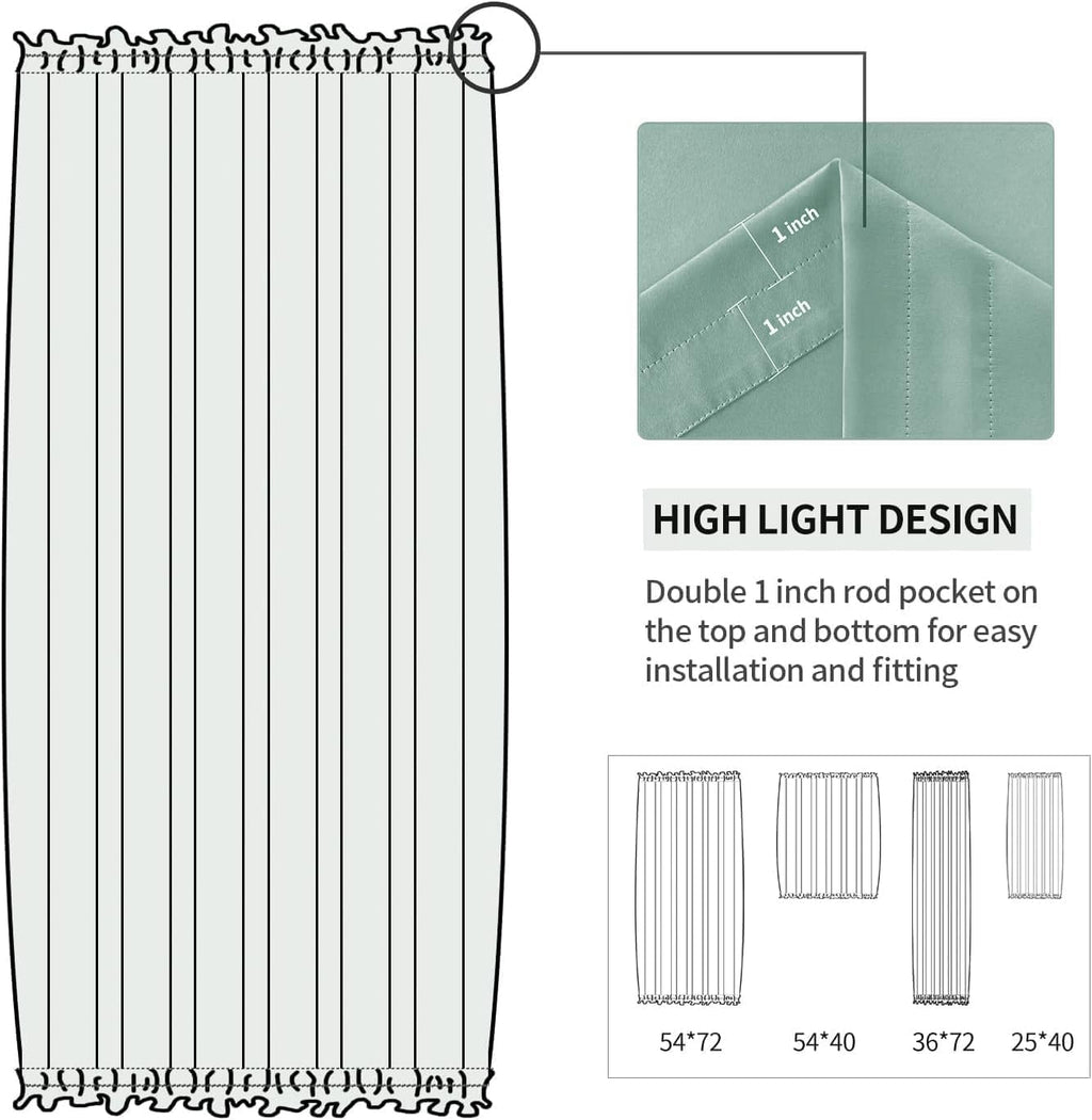 DWCN French Door Curtains – Rod Pocket Thermal Blackout Curtain for Doors with Glass Window, Kitchen and Patio Doors for Privacy, 36 X 72 Inches Long, 1 Curtain Panel with Tieback, Light Sage
