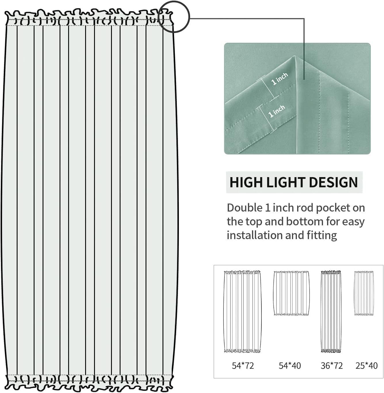 DWCN French Door Curtains – Rod Pocket Thermal Blackout Curtain for Doors with Glass Window, Kitchen and Patio Doors for Privacy, 36 X 72 Inches Long, 1 Curtain Panel with Tieback, Light Sage