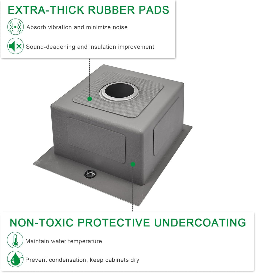 15x17 inch Bar Sink Drop in, Handmade 304 Stainless Steel Sink, 8" Deep Single Bowl, R10 Tight Radius, Topmount Installation, for Small Kitchen/RV/Bar Sink, Brushed