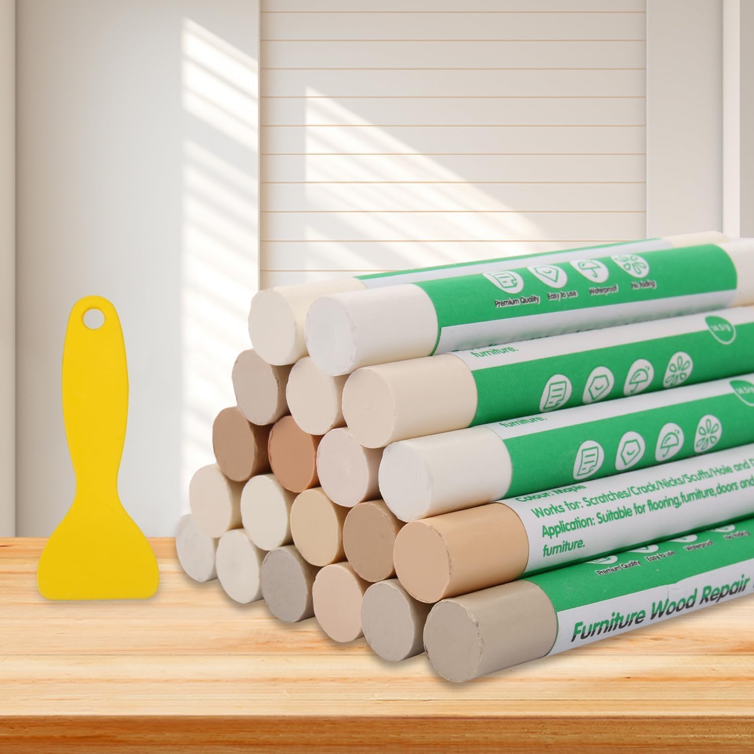 Furniture Markers Touch Up, 20 Colors Wood Filler Sticks, Wood Wax Crayons for Repairing Scratches, Scuffs, Cracks, Holes on Furniture, Floors, Cabinets, Tables, and Doors - Light Color Series