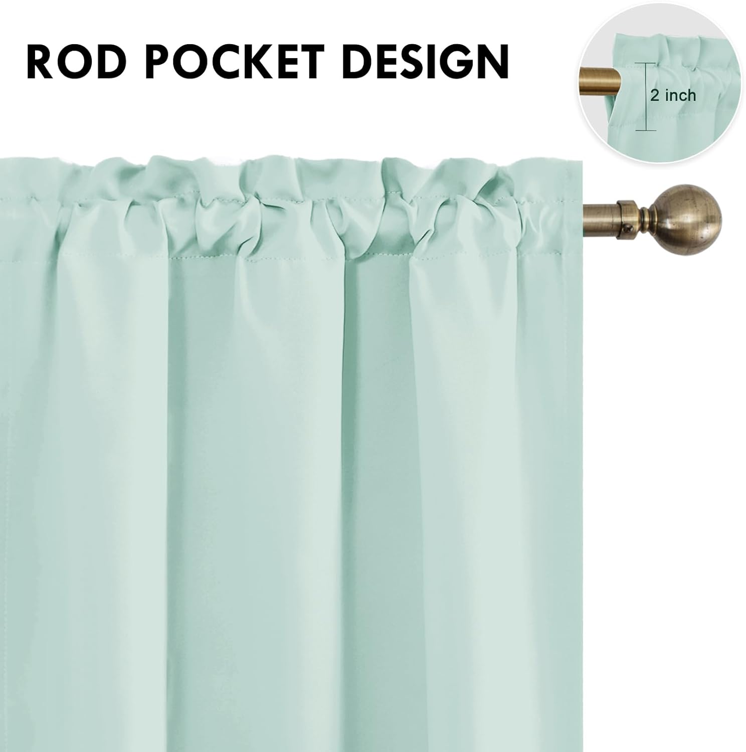 DWCN Blackout Curtains for Living Room Thermal Insulated, Energy Saving & Noise Reducing Bedroom Curtains, Mint Green, W 42x L 45 Inch, Set of 2 Rod Pocket Curtain Panels