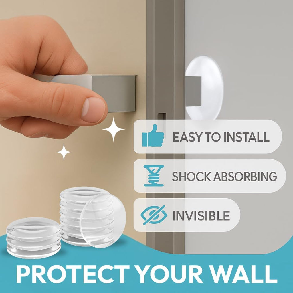 Strongest Home Wall & Door Handle Stopper 2" Set of 10 Pieces of Clear Rubber Door Knob, Round Wall Shield Cushion, Quiet Wall Protector for Door Handle, Guard Door Bumper Silencer Self - Adhesive