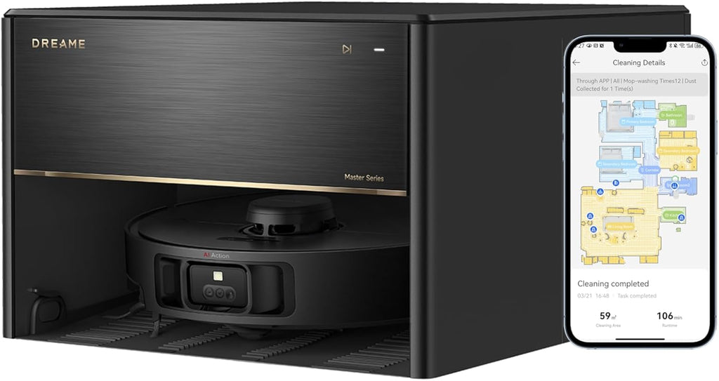 DREAME X40 Master Robot Vacuum Cleaner, 12,000Pa Suction, Auto Refilling & Draining, Smart Navigation, Mop Self-Cleaning, Pet-Friendly, 11 inch Compact Base, Alexa/Siri/Google Home Compatible