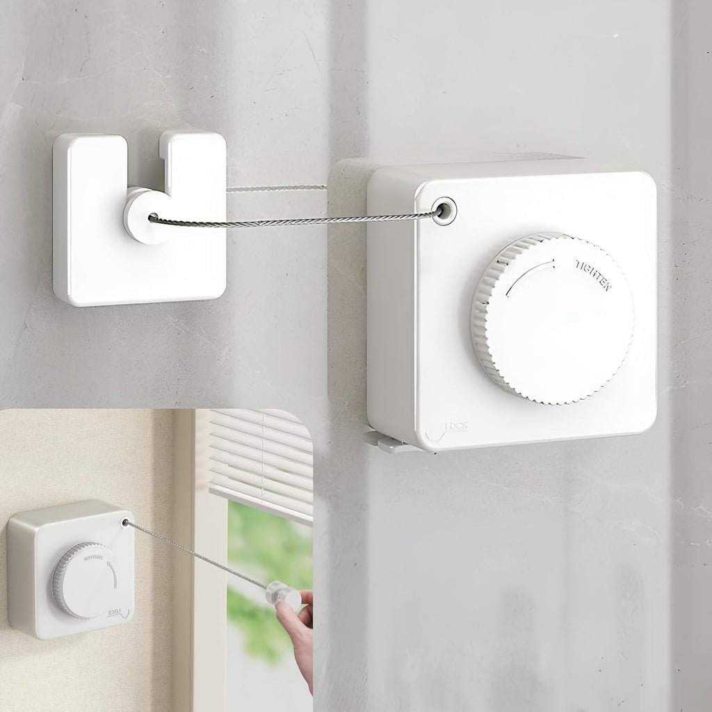 13.8ft(4.2M) Retractable Clothesline, Non-sag Clothesline, Indoor & Outdoor Heavy Duty Retractable Clothesline, Wall Mounted Stainless Steel Washing Line (White)