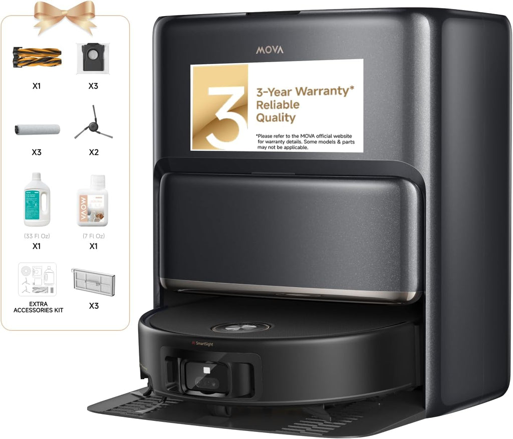 MOVA Z60 Ultra Roller Complete Robot Vacuum and Mop, 28,000Pa Suction, Roller Real-Time Flutting Self-Washing, Auto Carpet Shield, Extendable for Edge Cleaning, Anti-tangle DuoBrush, Care-Free Station