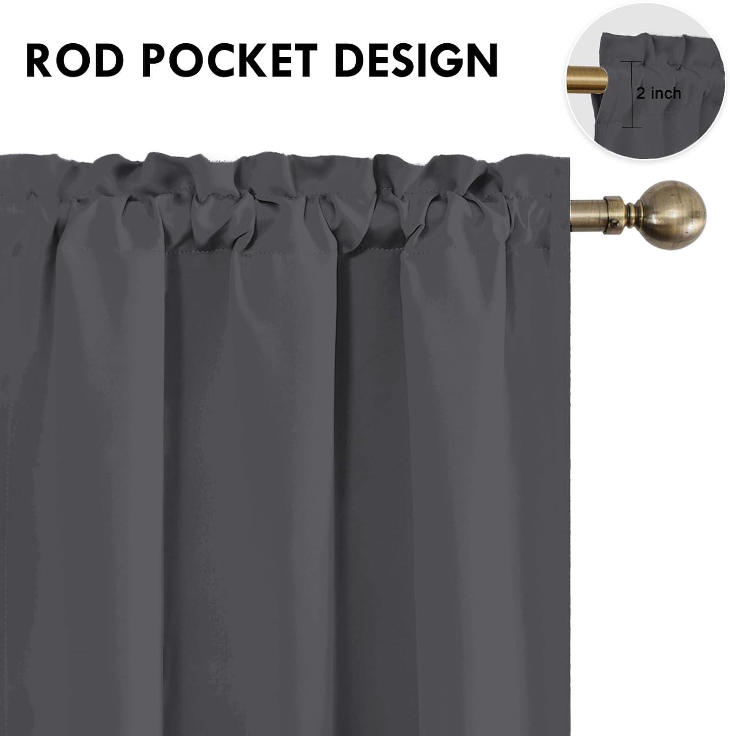 DWCN Blackout Curtains for Bedroom 72 Inch Length 2 Panels Set, Solid Thermal Insulated Energy Saving Rod Pocket Window Treatment Curtains Blackout Drapes (W38 x L72 Inch, Dark Grey)